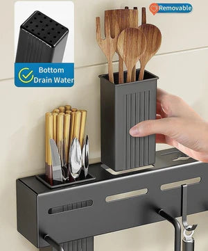 Wall Mounted Kitchen Knife & Utensil Organizer Rack – Space Saving Kitchen Storage Holder