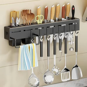 Wall Mounted Kitchen Knife & Utensil Organizer Rack – Space Saving Kitchen Storage Holder