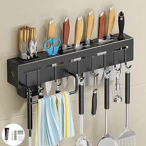 Wall Mounted Kitchen Knife & Utensil Organizer Rack – Space Saving Kitchen Storage Holder